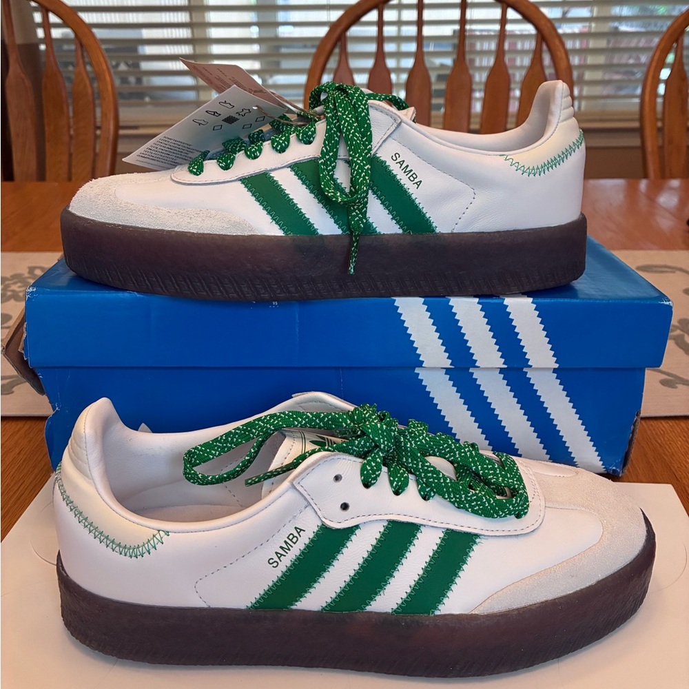 Adidas Samba White with Green Accents